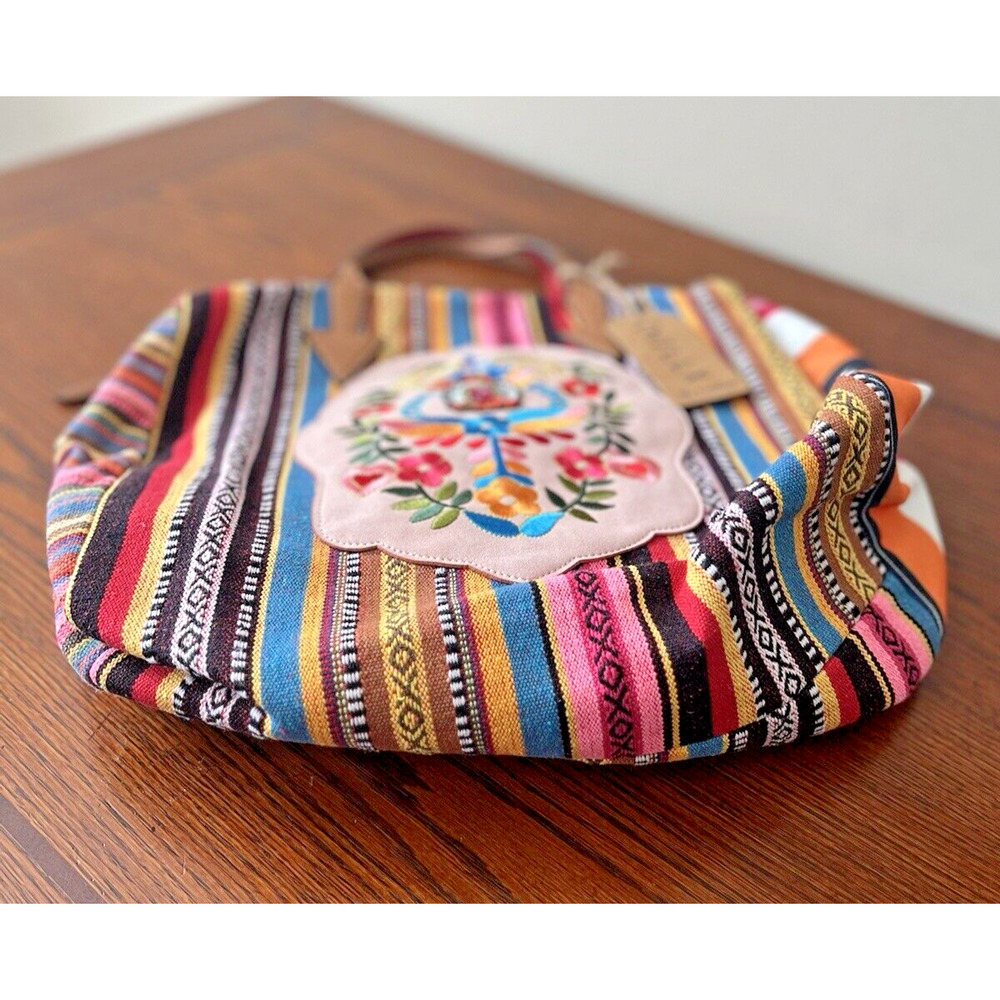 ChillX by Lemiel Women's Large Multicolor Striped Bohemian Canvas Tote Purse NWT